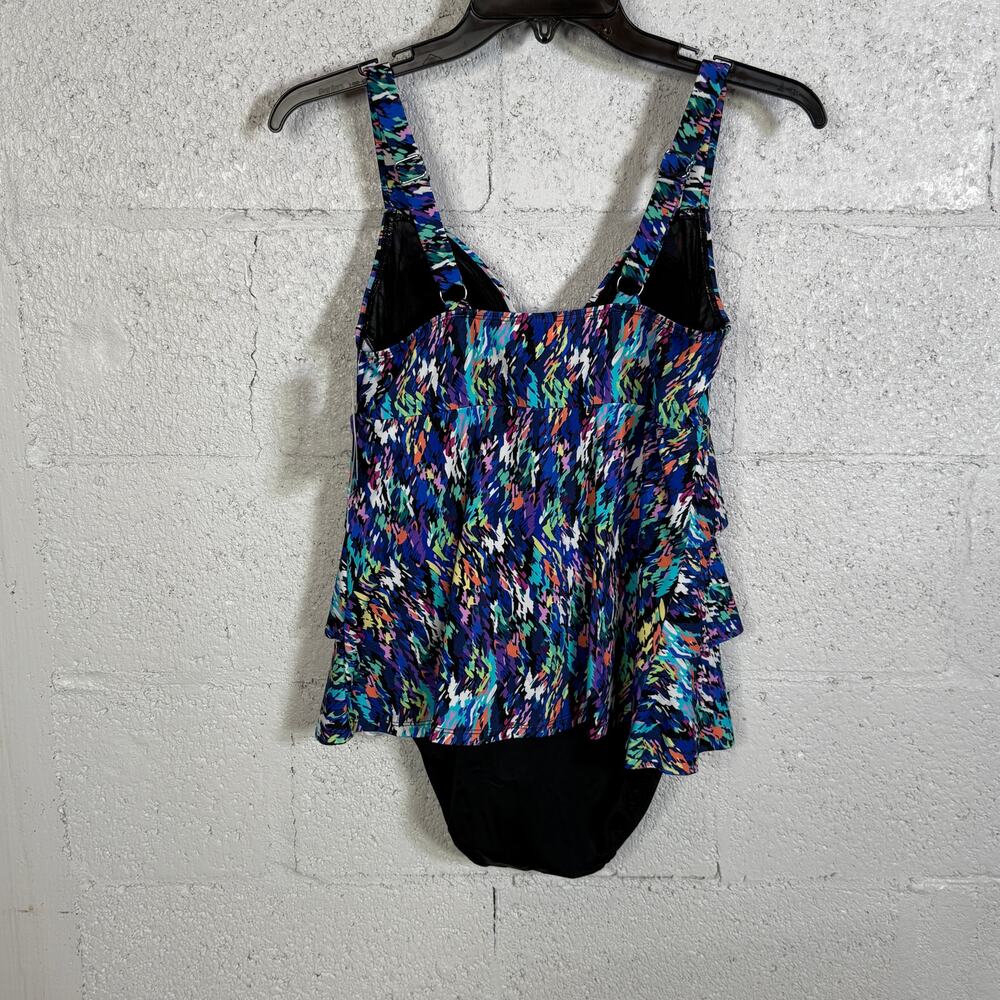 Swim Solutions Women's Printed Tiered Fauxkini 1pc swimsuit Rainbow Rain 8 $102 - Picture 4 of 10